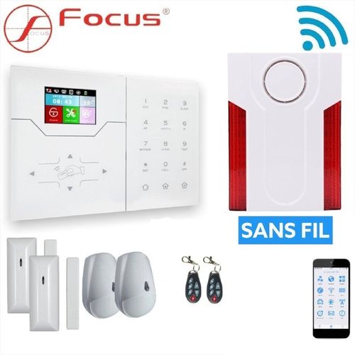 Focus Pack Système Alarme GSM + WIFI - 2en1 - Sans Fil et Filaire + sirène extérieur sans fil