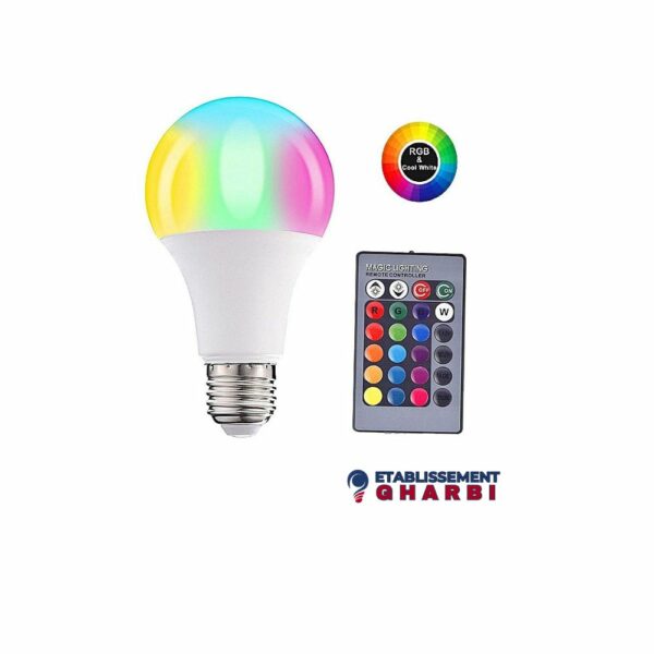 Lampe LED – RGB – Avec commande – 220v – E27