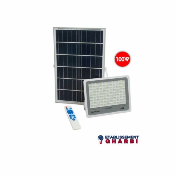 Projecteur LED Avec Panneau Solaire 100 W + Télécommande