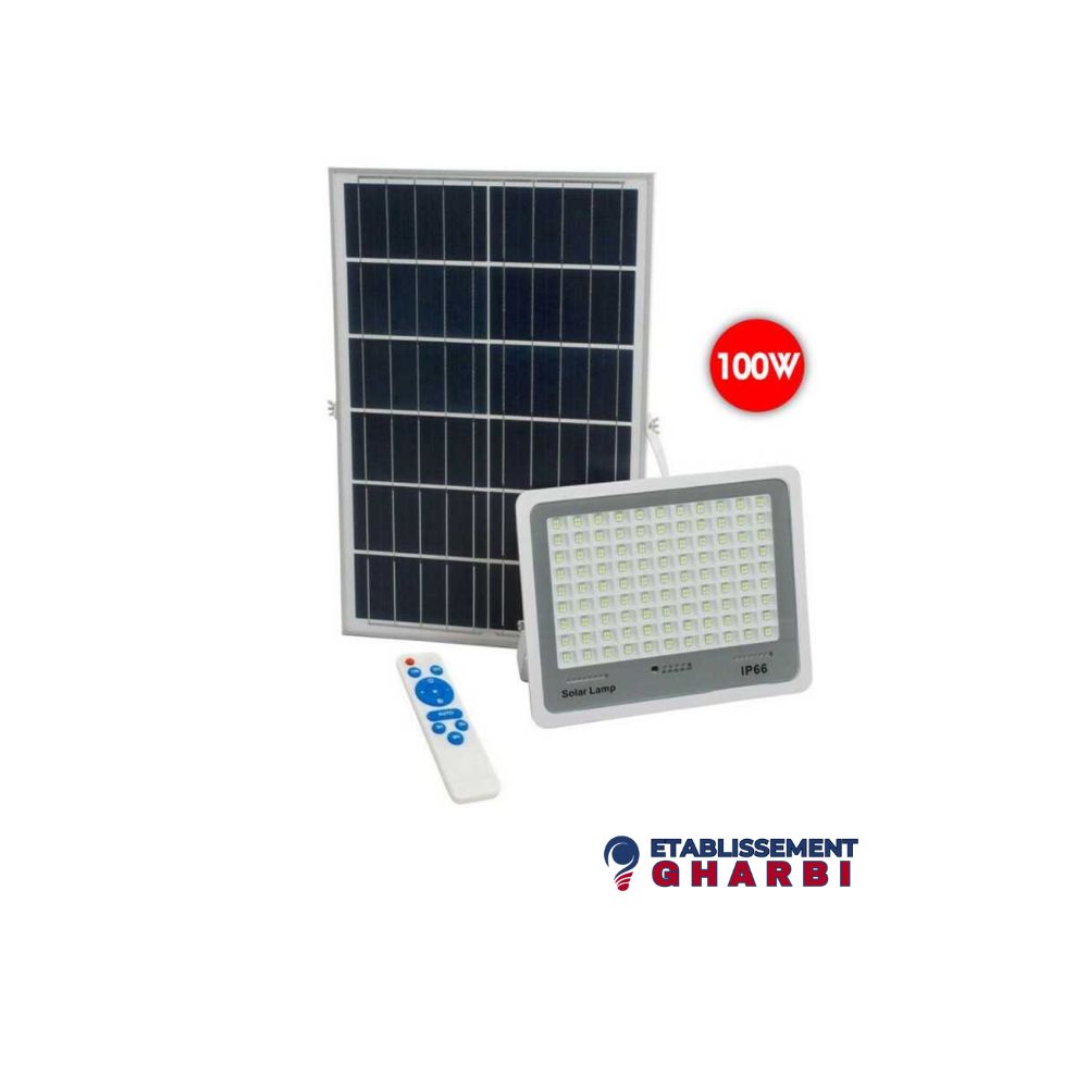 Projecteur LED Avec Panneau Solaire 100 W + Télécommande